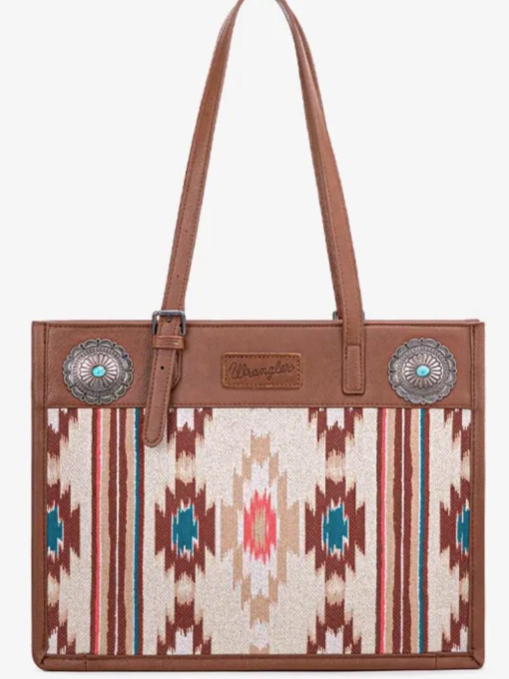 Wrangler Brown Southwestern Patterned Tote with Turquoise Accents - NWT